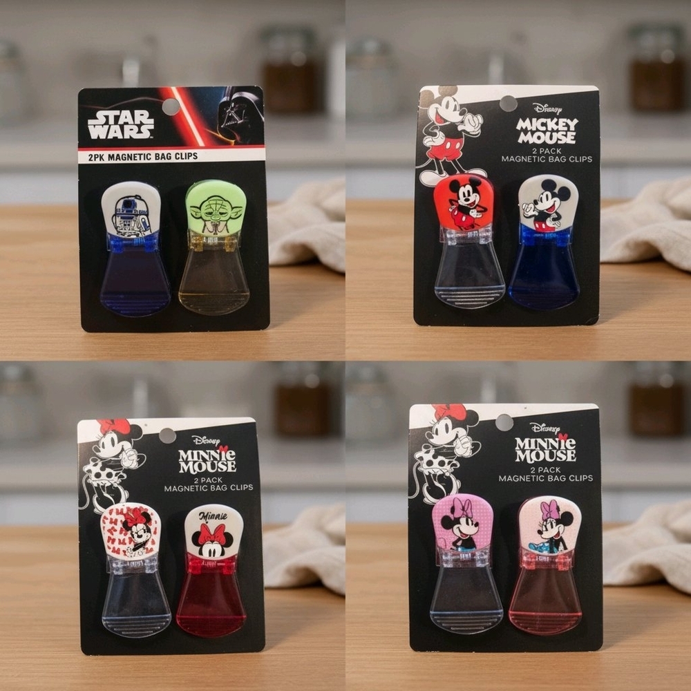Disney Star Wars Mickey Minnie Mouse 8pc Magnetic Bag Clips Chip Clips Yoda R2D2